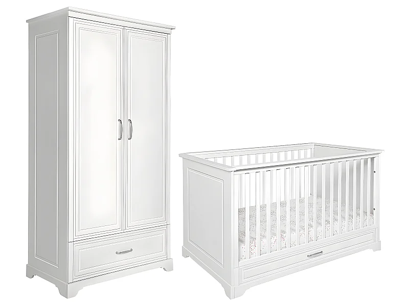 Lit évolutif 70x140 et armoire 2 portes Melody Blanc
