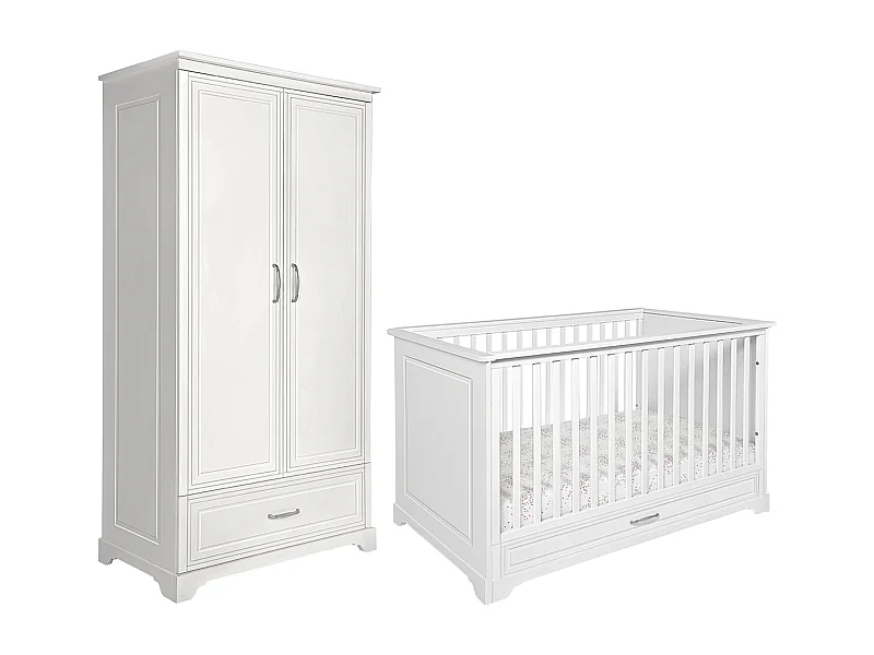 Lit évolutif 70x140 et armoire 2 portes Melody Blanc