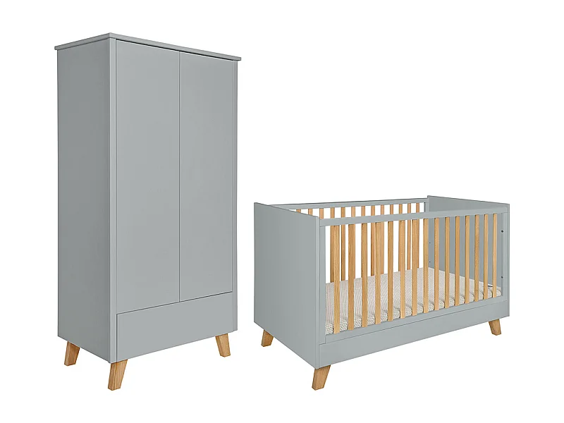 Lit évolutif 70x140 et armoire 2 portes Zara Gris
