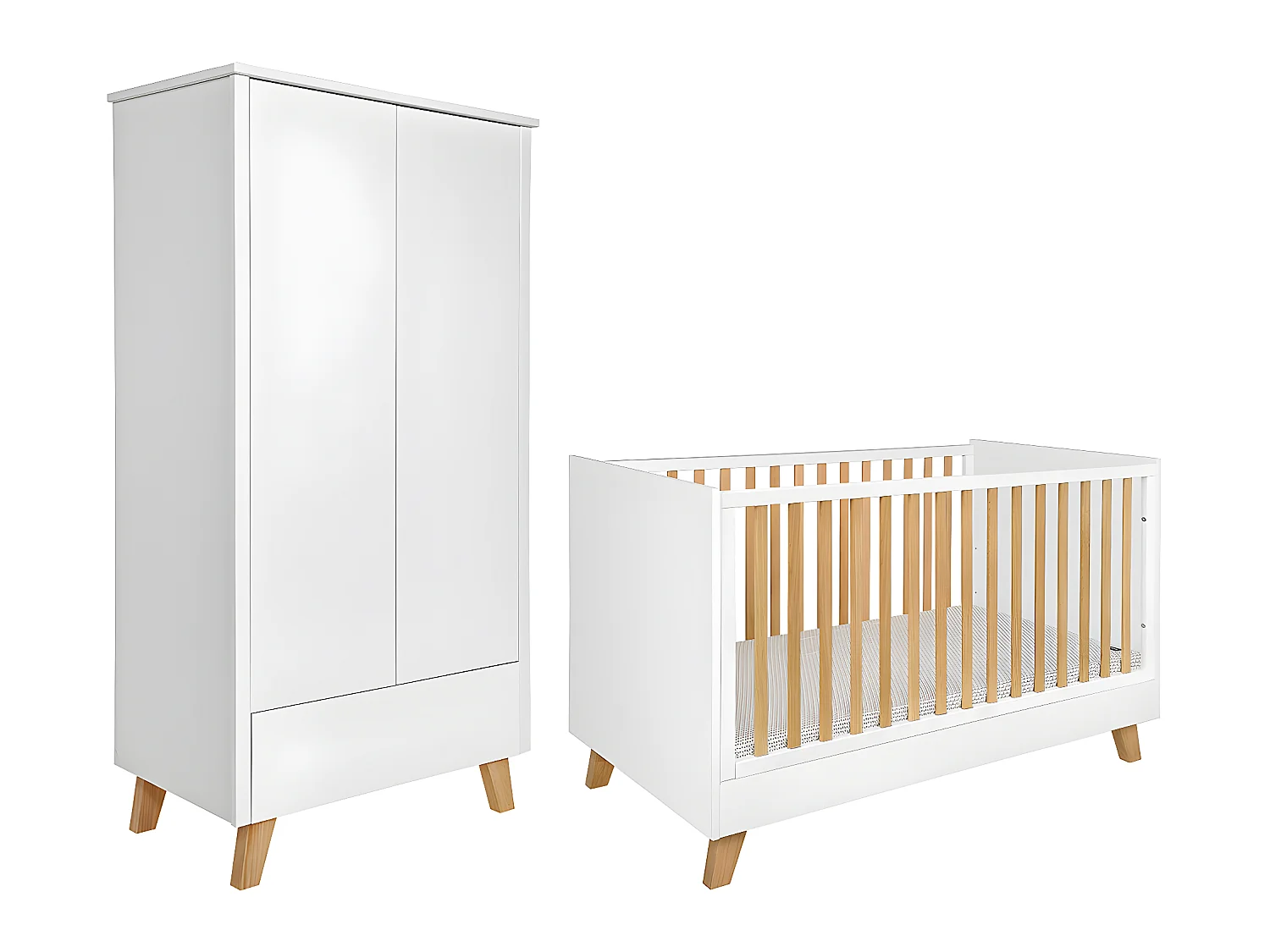 Lit évolutif 70x140 et armoire 2 portes Zara Blanc