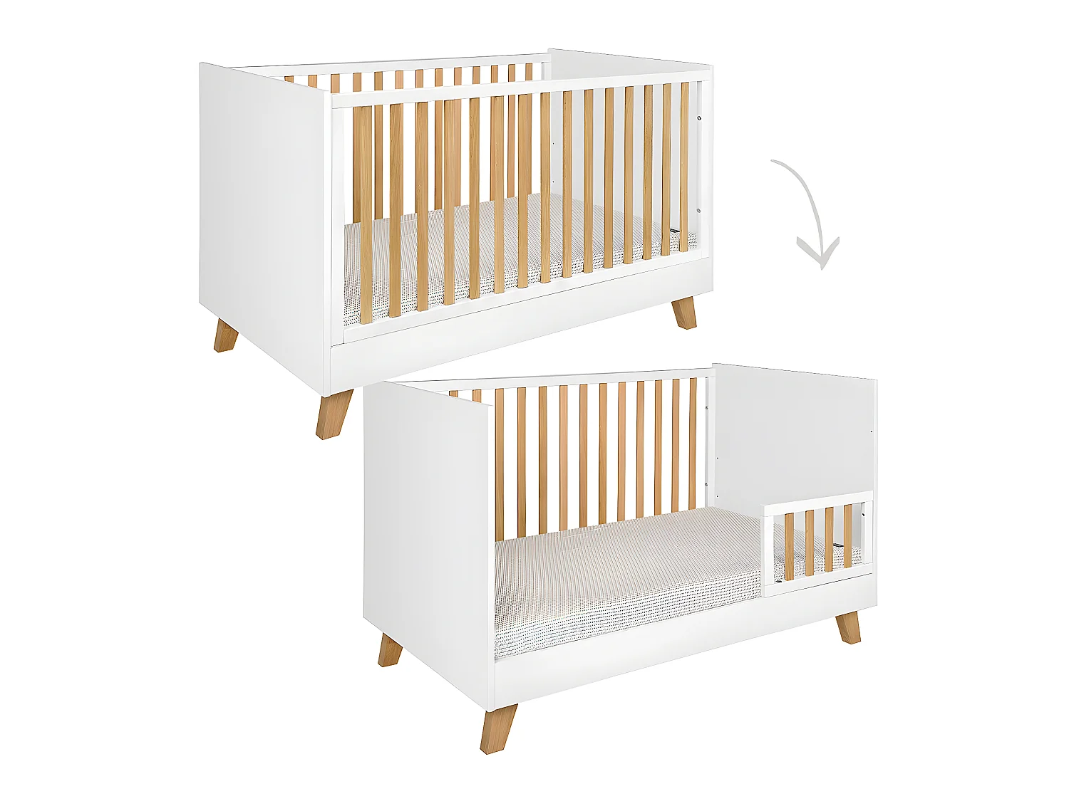 Lit évolutif 70x140 et armoire 2 portes Zara Blanc