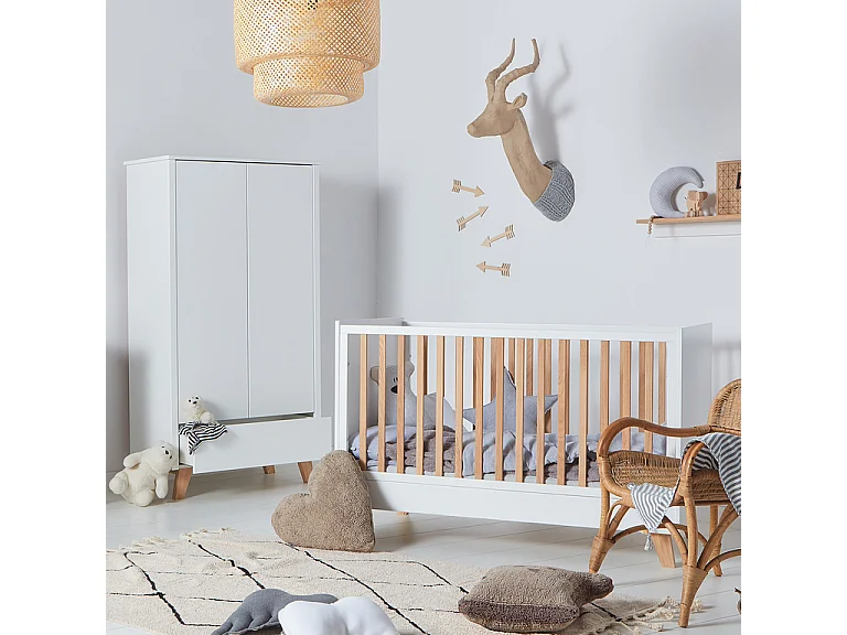 Lit évolutif 70x140 et armoire 2 portes Zara Blanc
