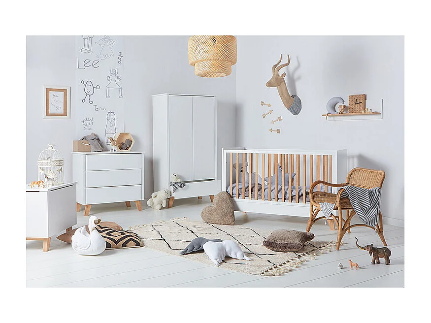 Lit évolutif 70x140 et armoire 2 portes Zara Blanc