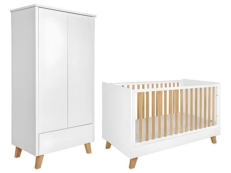 Lit évolutif 70x140 et armoire 2 portes Zara Blanc