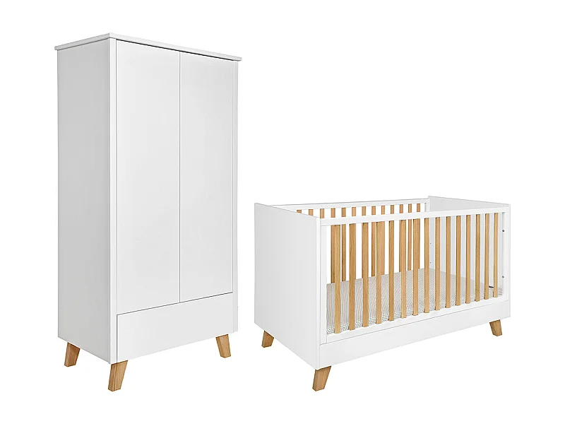 Lit évolutif 70x140 et armoire 2 portes Zara Blanc