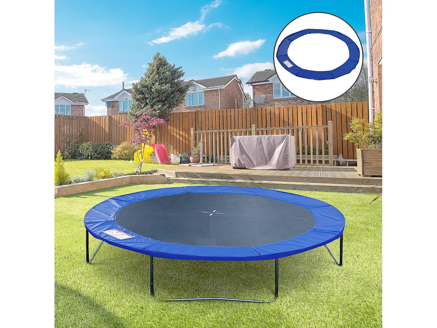 Cojín borde para cama elástica azul 244x244x1.5 cm HOMCOM