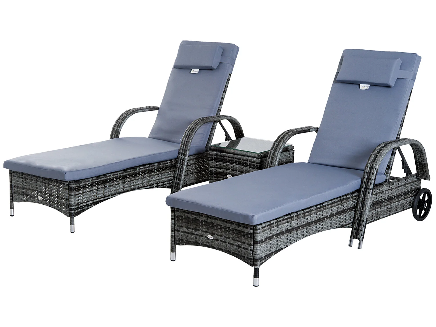 Set 2 tumbonas y mesa gris 200x73x103cm Outsunny