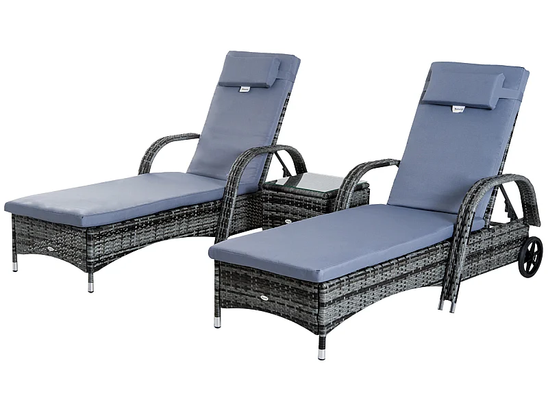 Set 2 tumbonas y mesa gris 200x73x103cm Outsunny