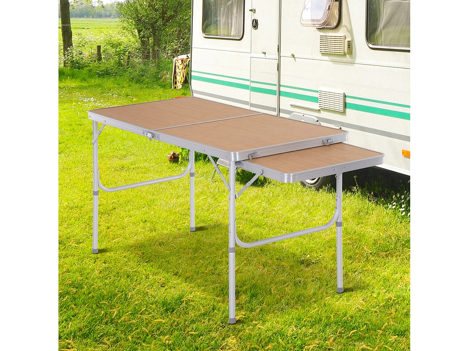 Mesa de camping natural bambú color 153x60x70 cm Outsunny