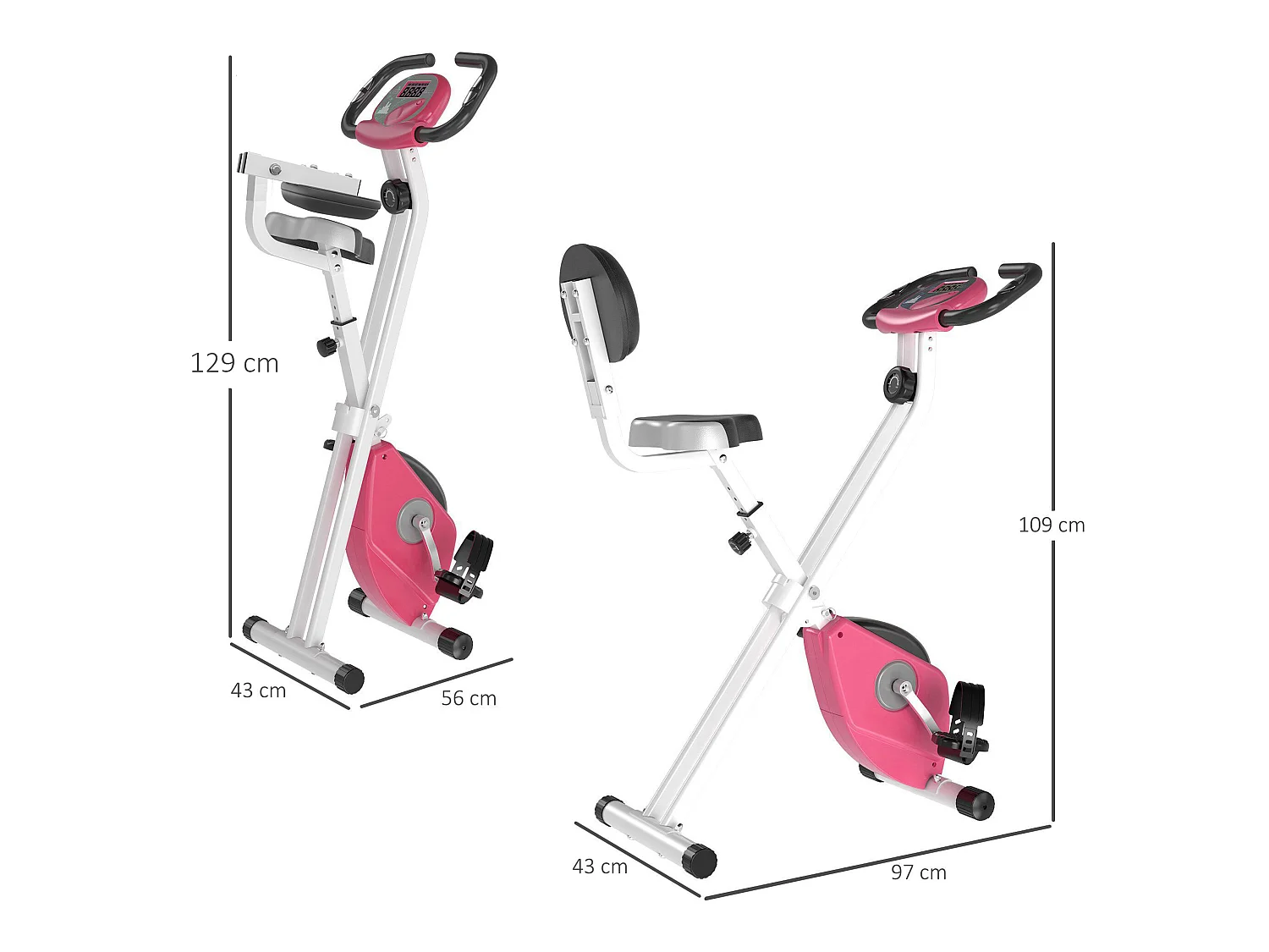 Bicicleta para ejercicios de forma x rosa y blanco 43x97x109 cm HOMCOM