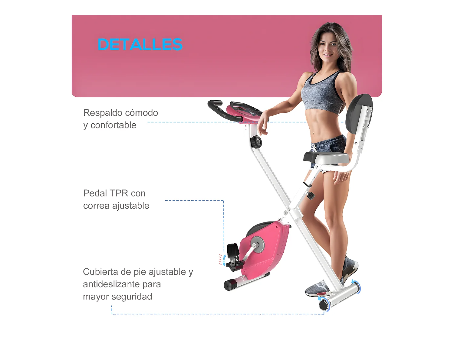 Bicicleta para ejercicios de forma x rosa y blanco 43x97x109 cm HOMCOM