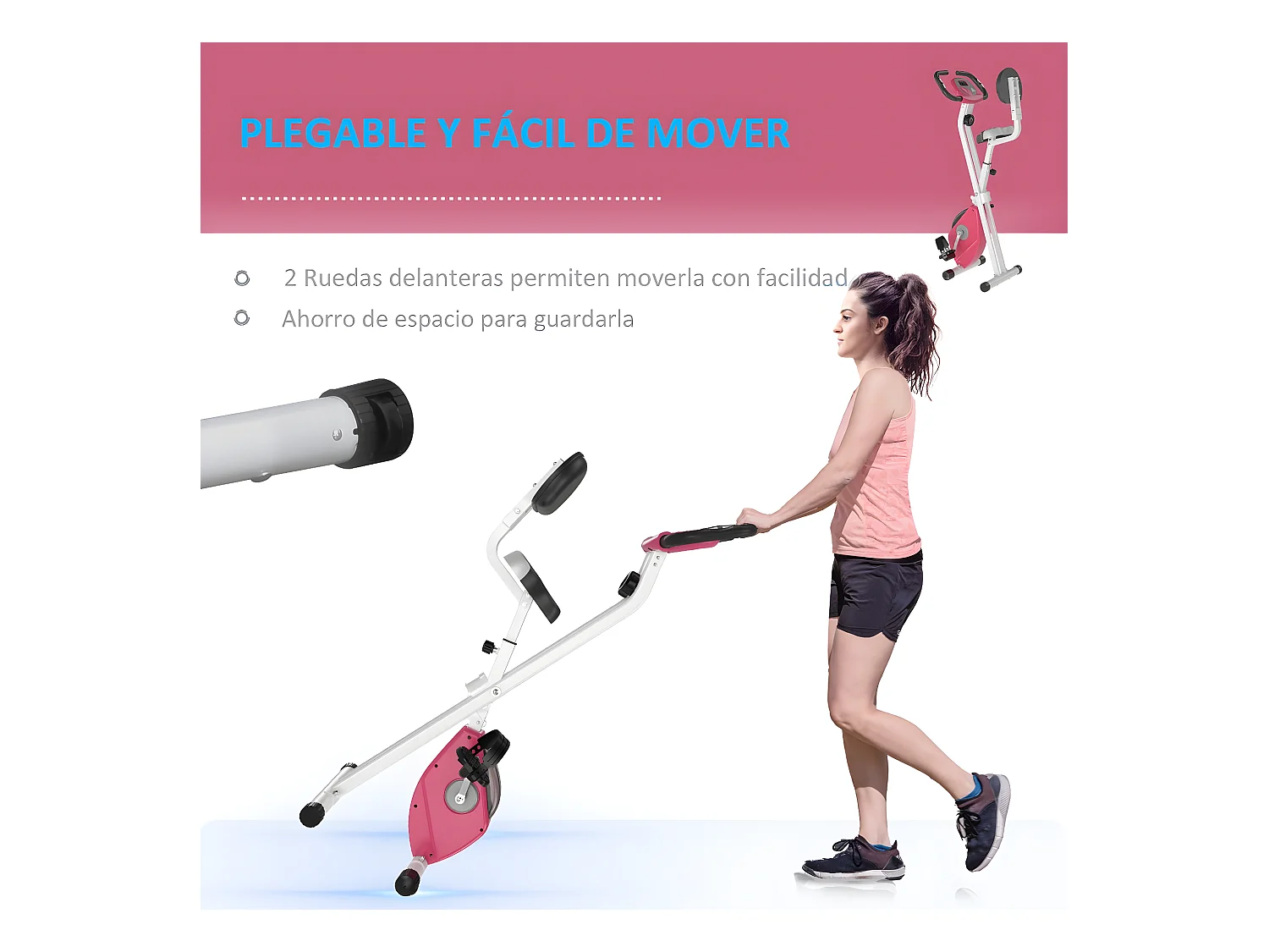 Bicicleta para ejercicios de forma x rosa y blanco 43x97x109 cm HOMCOM