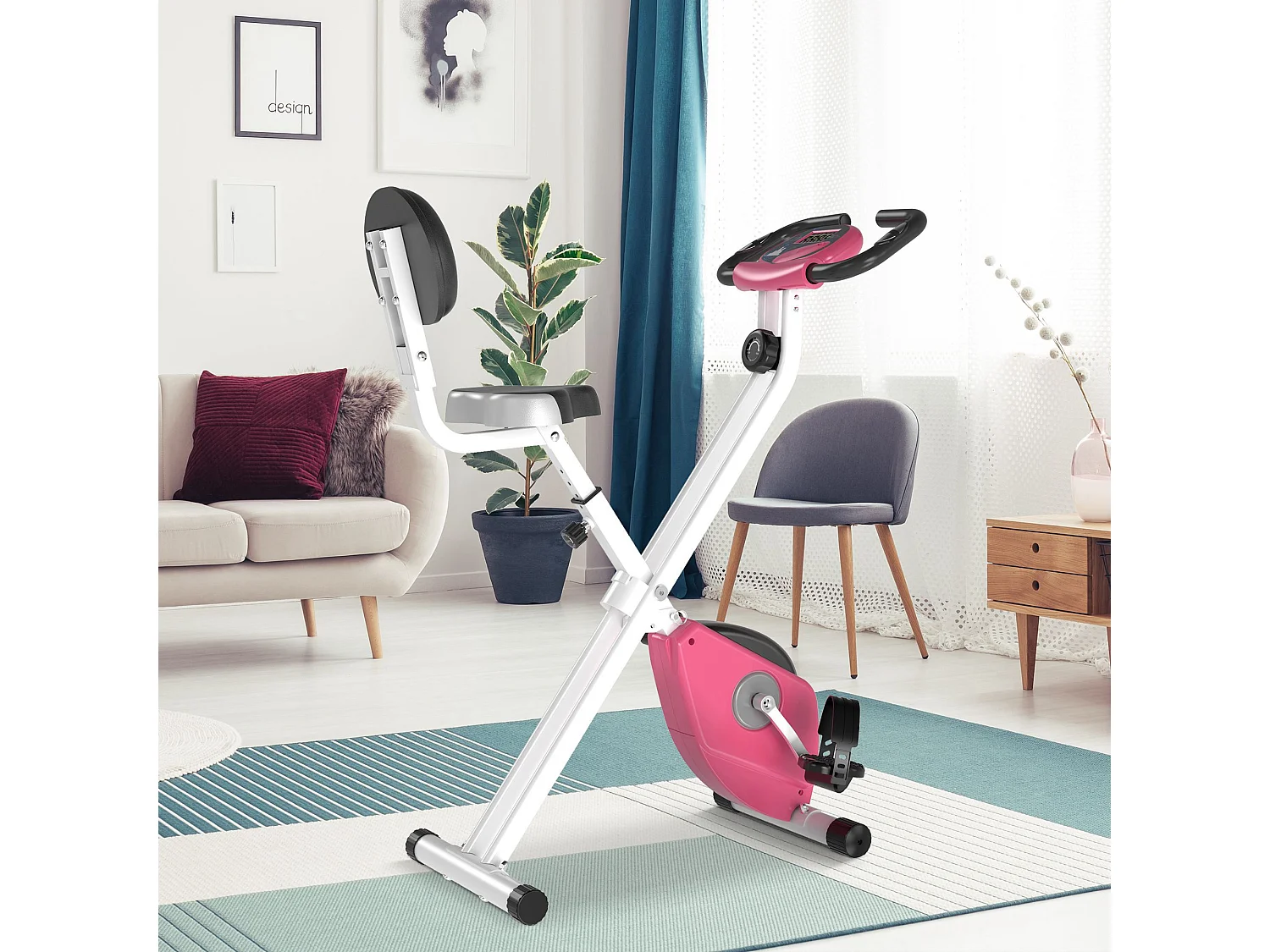 Bicicleta para ejercicios de forma x rosa y blanco 43x97x109 cm HOMCOM