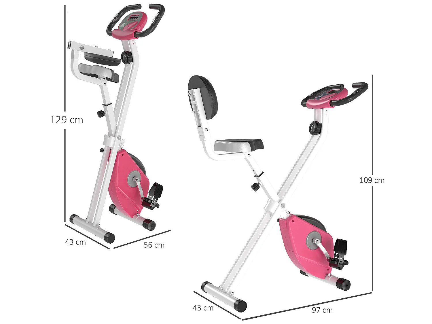 Bicicleta para ejercicios de forma x rosa y blanco 43x97x109 cm HOMCOM