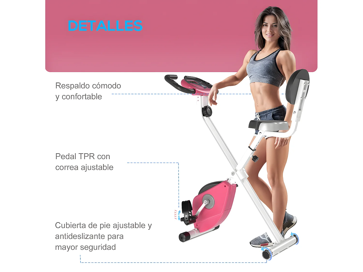 Bicicleta para ejercicios de forma x rosa y blanco 43x97x109 cm HOMCOM
