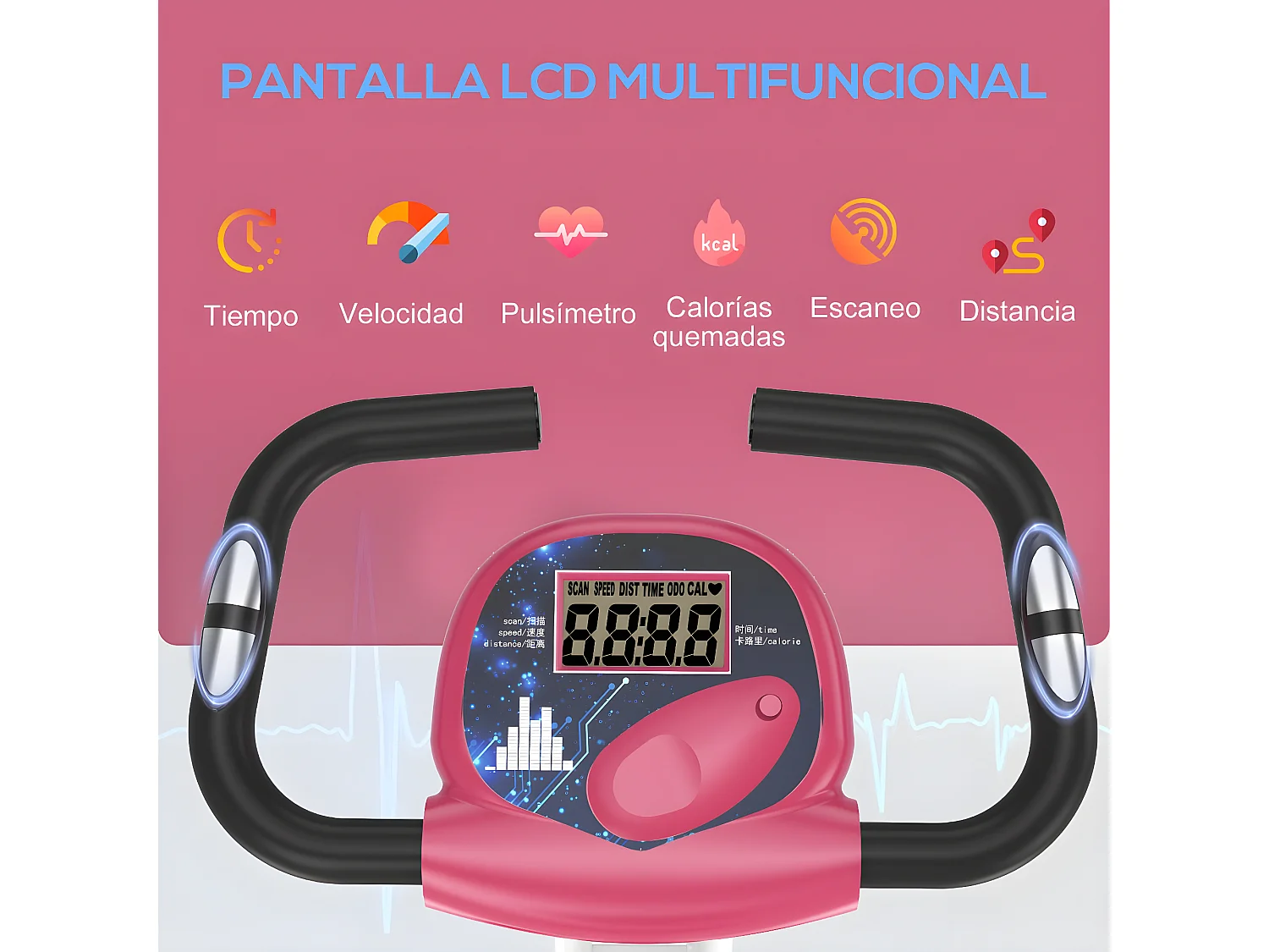 Bicicleta para ejercicios de forma x rosa y blanco 43x97x109 cm HOMCOM