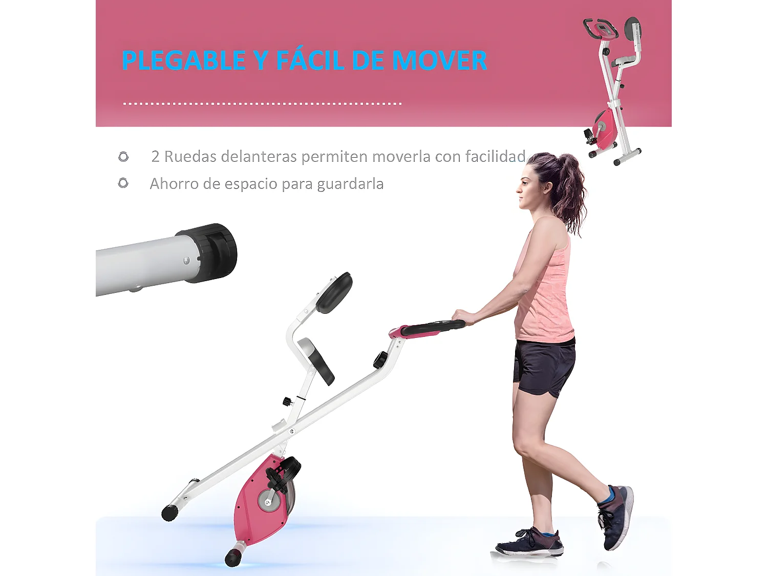 Bicicleta para ejercicios de forma x rosa y blanco 43x97x109 cm HOMCOM
