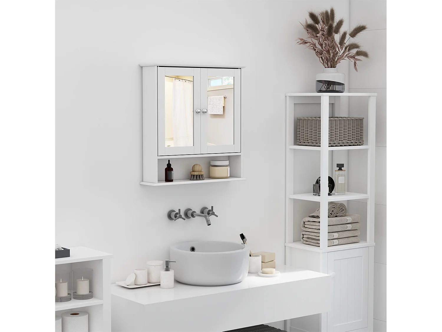 Armario de baño con espejo de pared blanco 56x13x58cm kleankin
