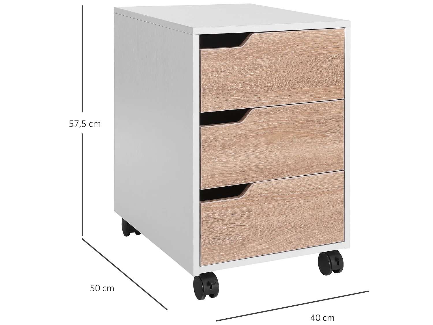 Armario archivador móvil roble y blanco 40x50x57,5 cm HOMCOM