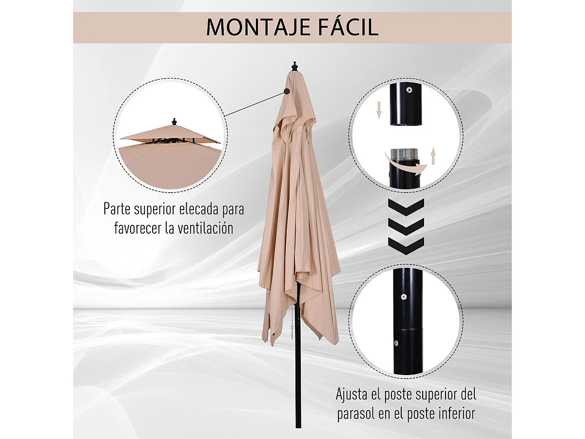 Parasol de jardín beige 300x300x297cm Outsunny