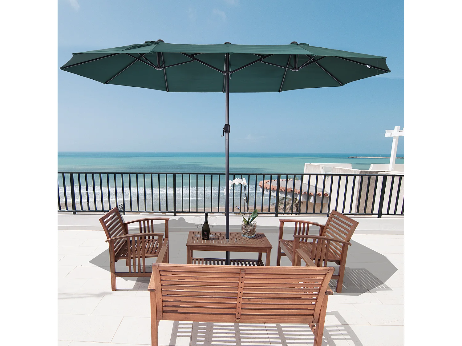 Sombrilla doble verde 460x270x240 cm Outsunny