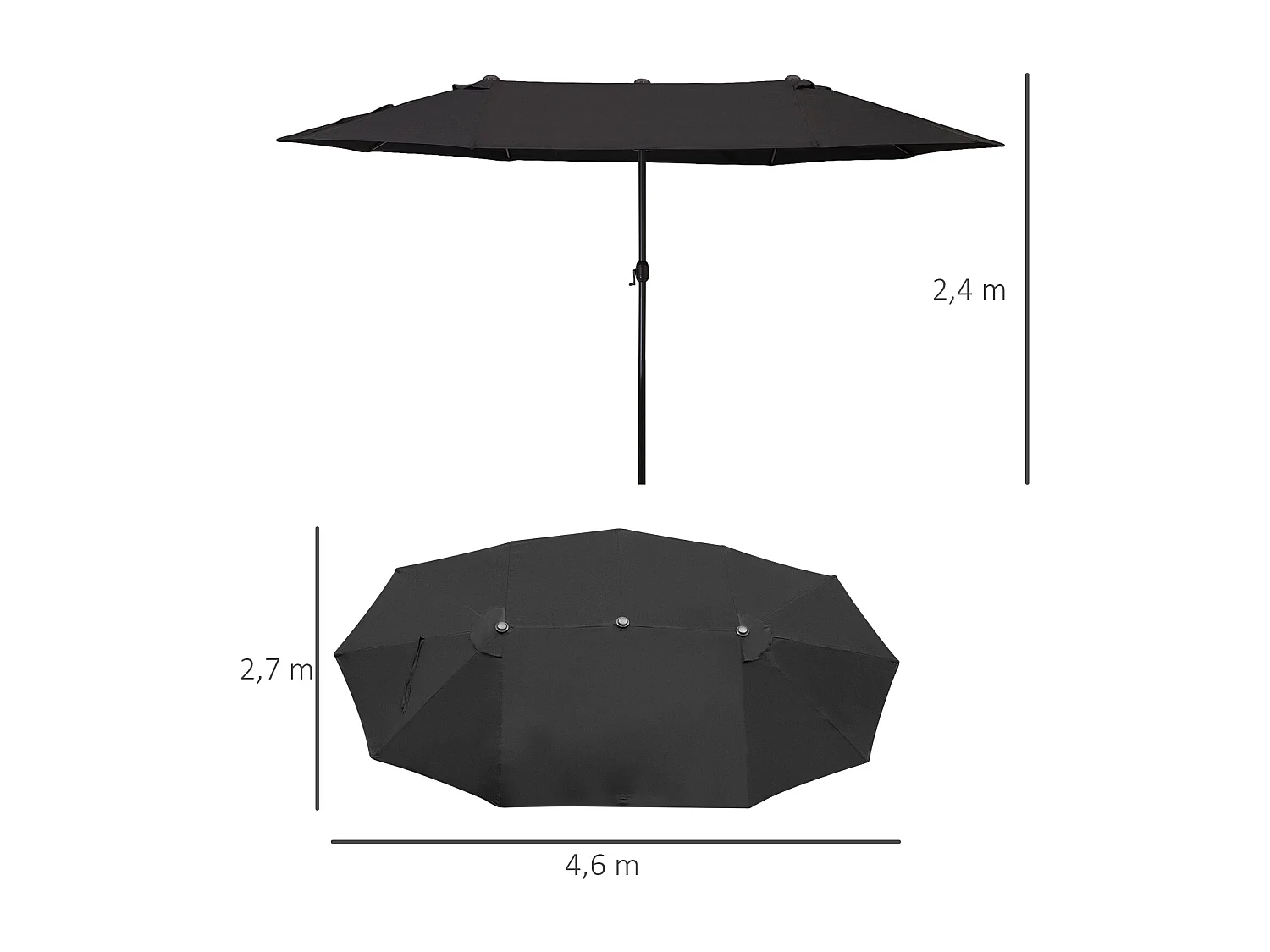Sombrilla negro 460x270x240 cm Outsunny