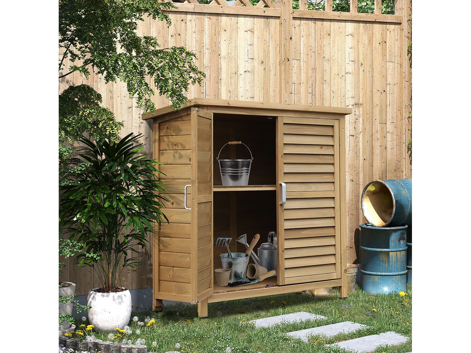 Caseta de jardín madera natural 87x46.5x96.5 cm Outsunny