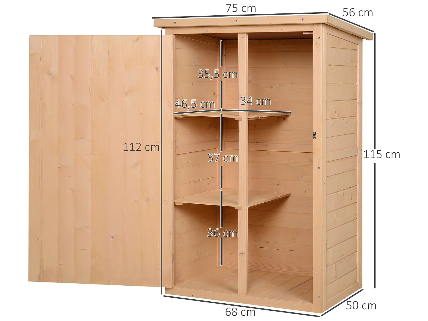Caseta de madera para jardín madera natural 75x56x115cm Outsunny