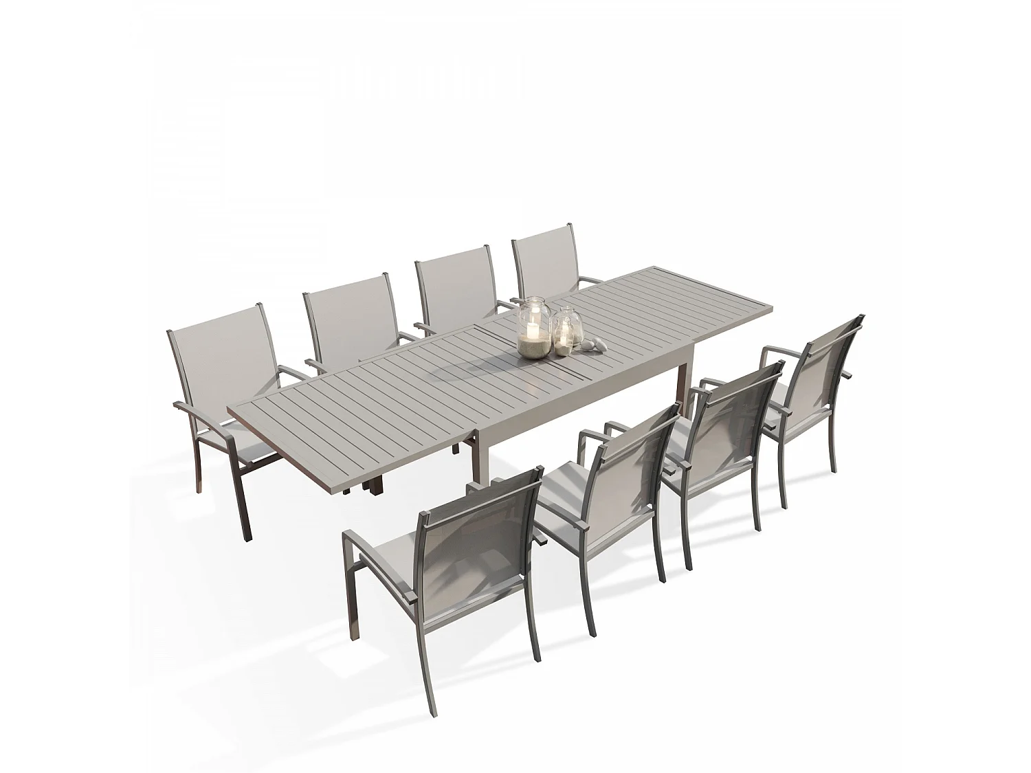Table de jardin extensible aluminium 135/270cm + 8 fauteuils empilables textilène gris - ANDRA 8