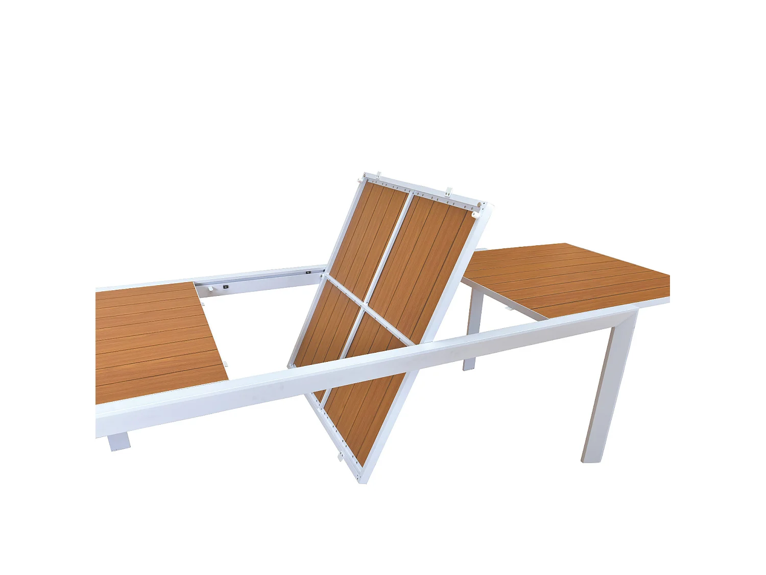 Table de jardin extensible aluminium blanche 200/300cm + 10 fauteuils empilables textilène - MARCEAU
