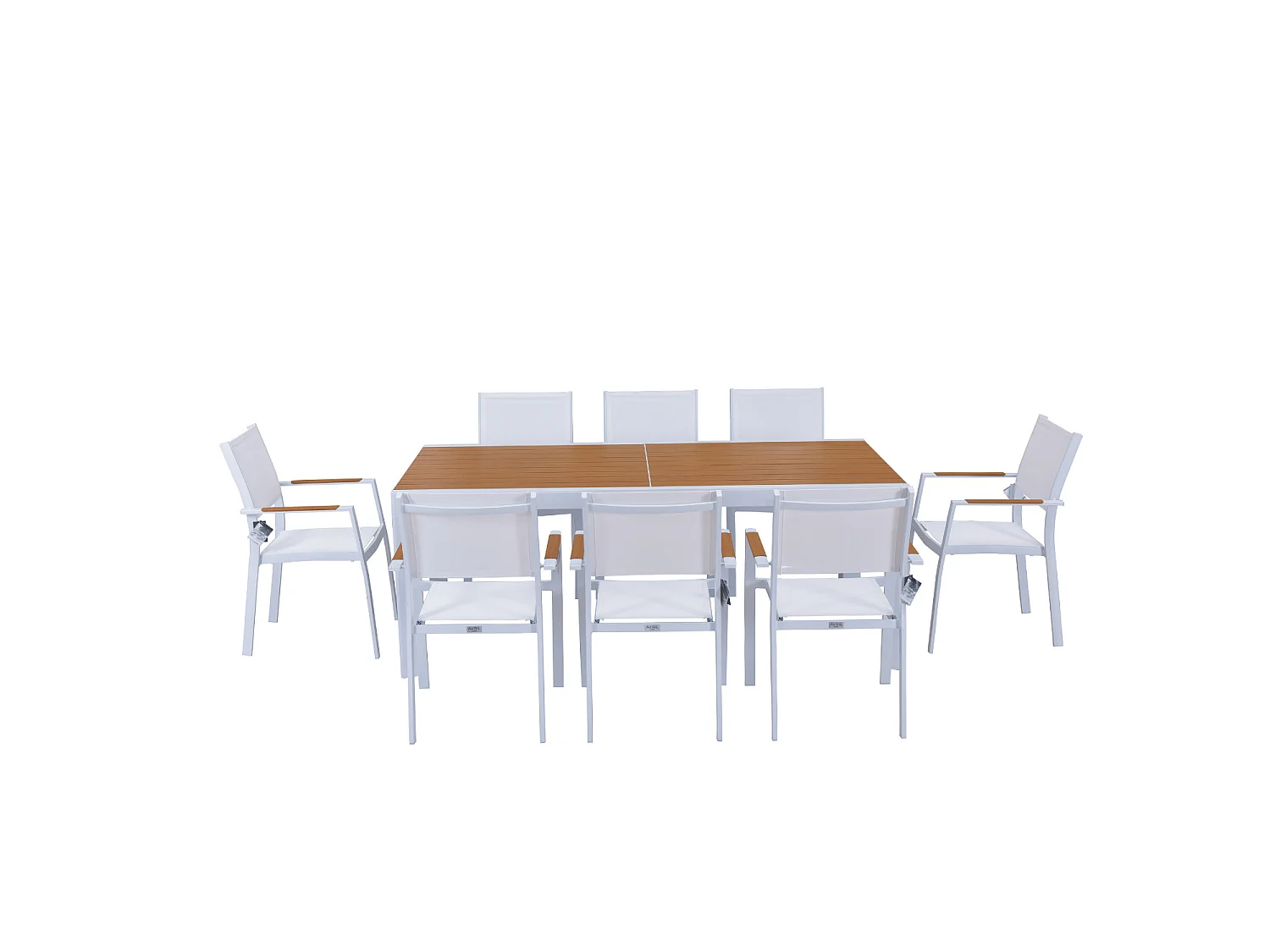 Table de jardin extensible aluminium blanche 200/300cm + 10 fauteuils empilables textilène - MARCEAU