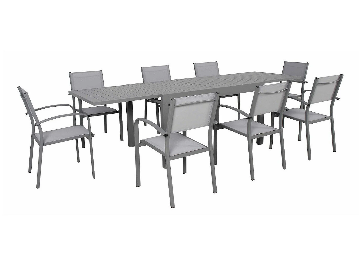 Table de jardin extensible en aluminium 270cm + 8 fauteuils empilables textilène gris - MILO 8