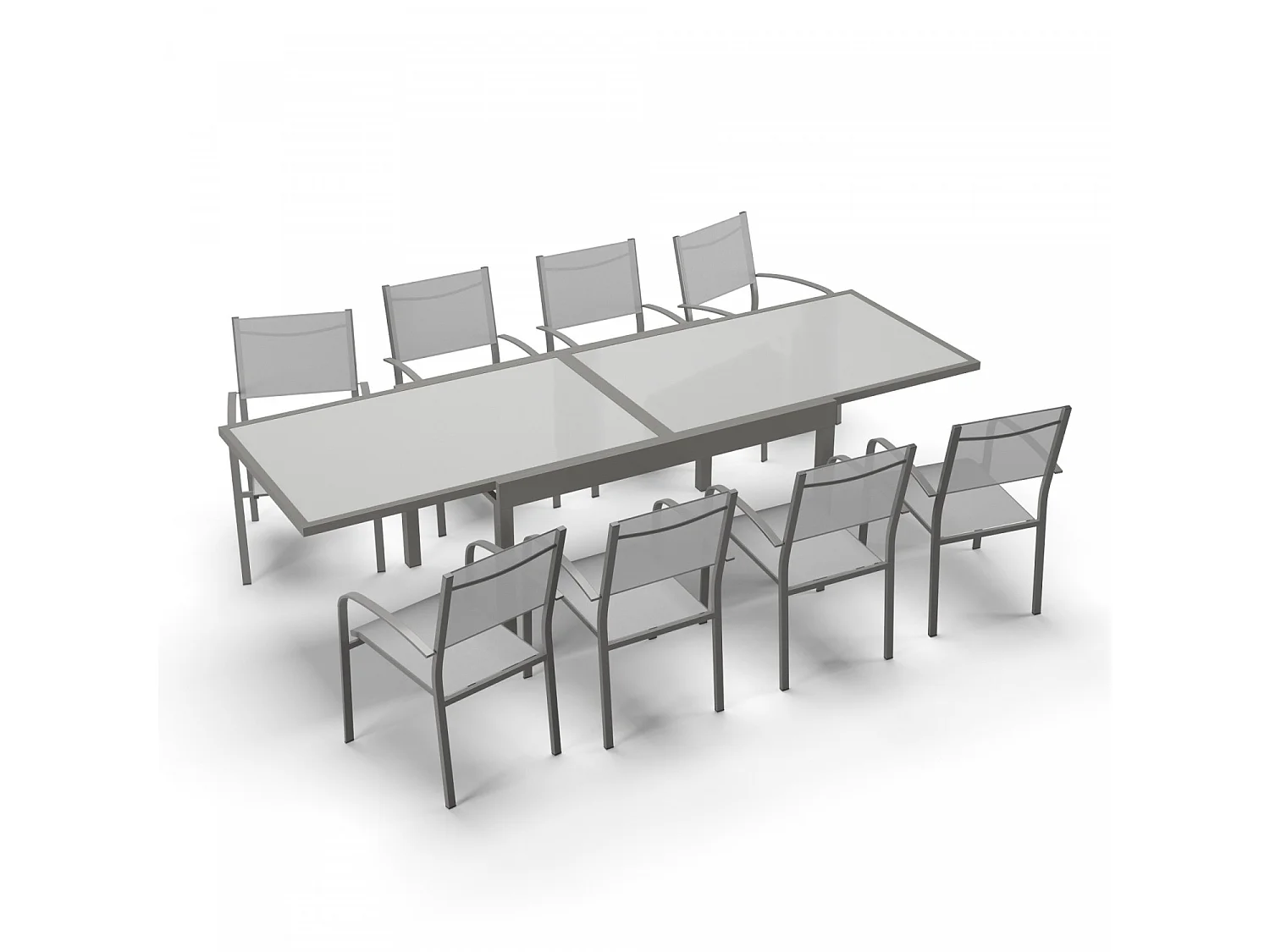 Table de jardin extensible aluminium 270cm + 8 fauteuils empilables textilène gris - LIO 8