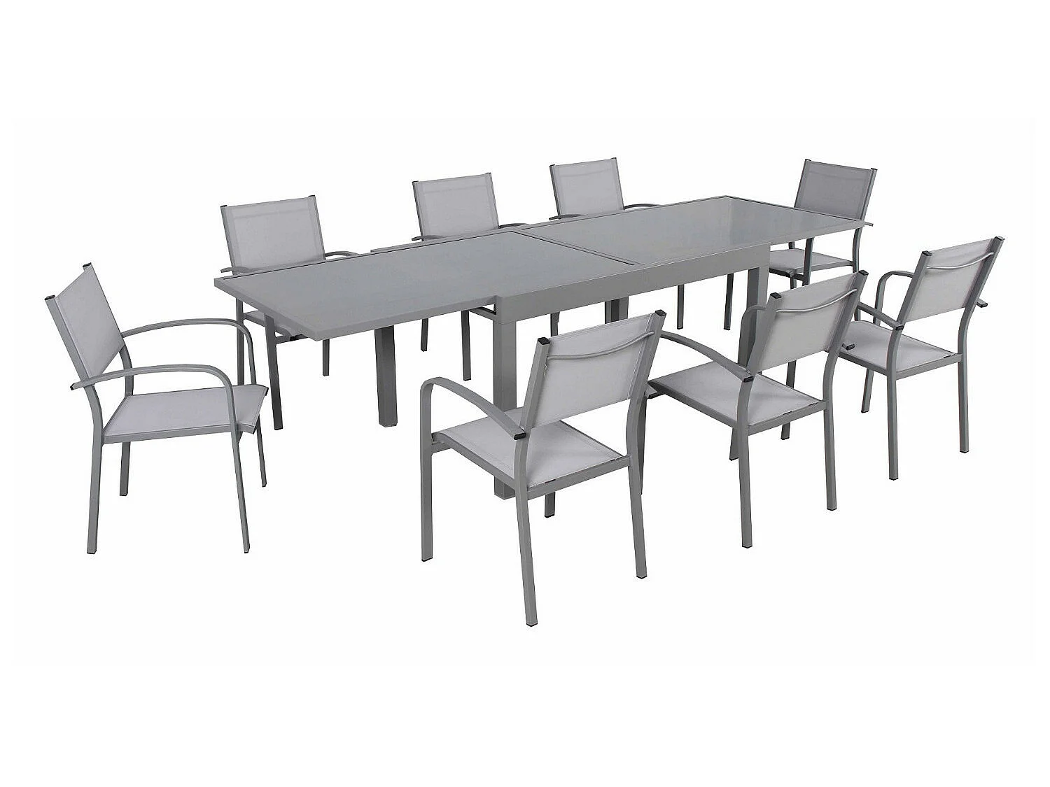 Table de jardin extensible aluminium 270cm + 8 fauteuils empilables textilène gris - LIO 8