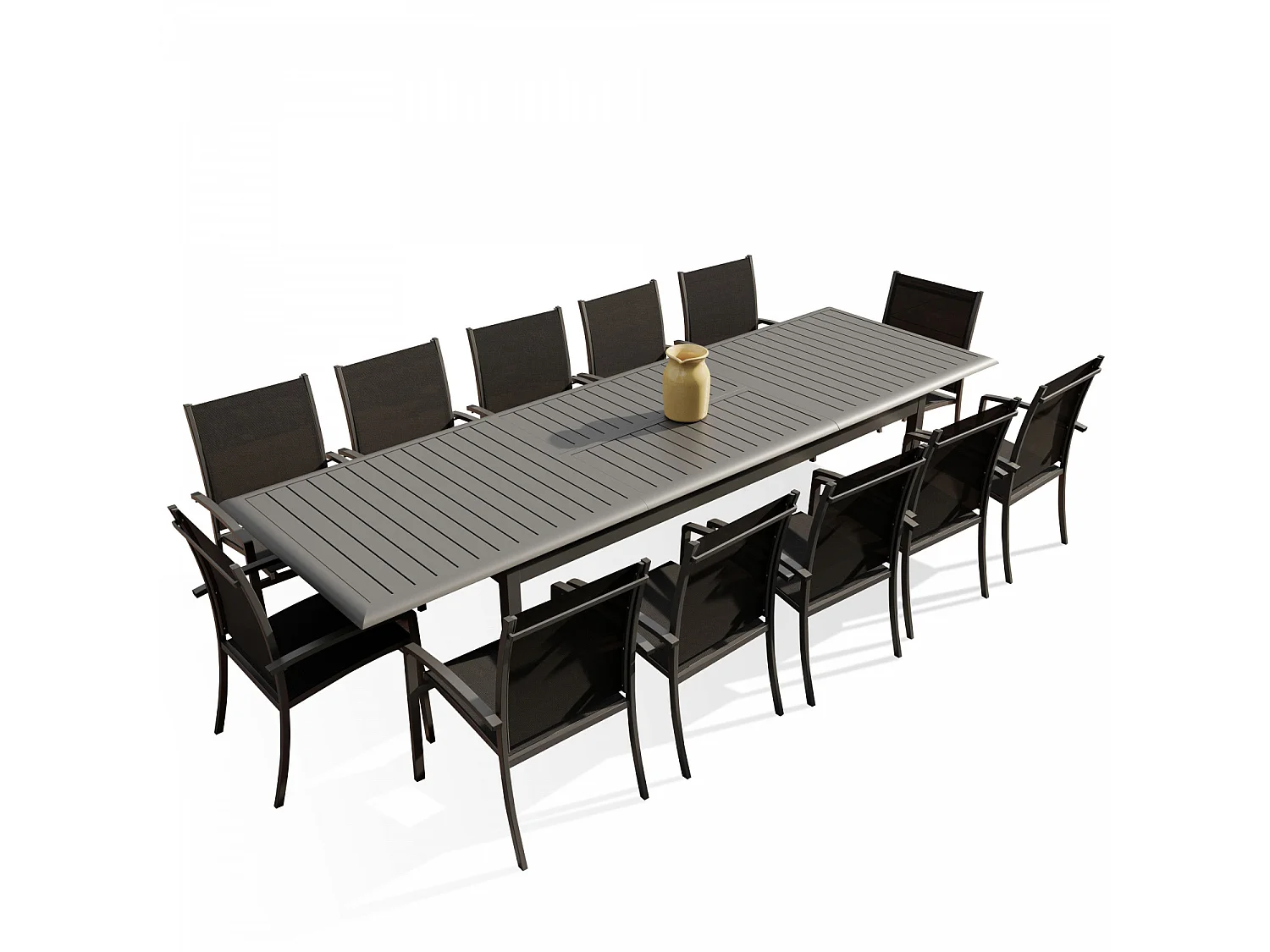 Table de jardin extensible aluminium 220/320cm + 12 fauteuils empilables textilène Gris Anthracite - ANDRA XL 12