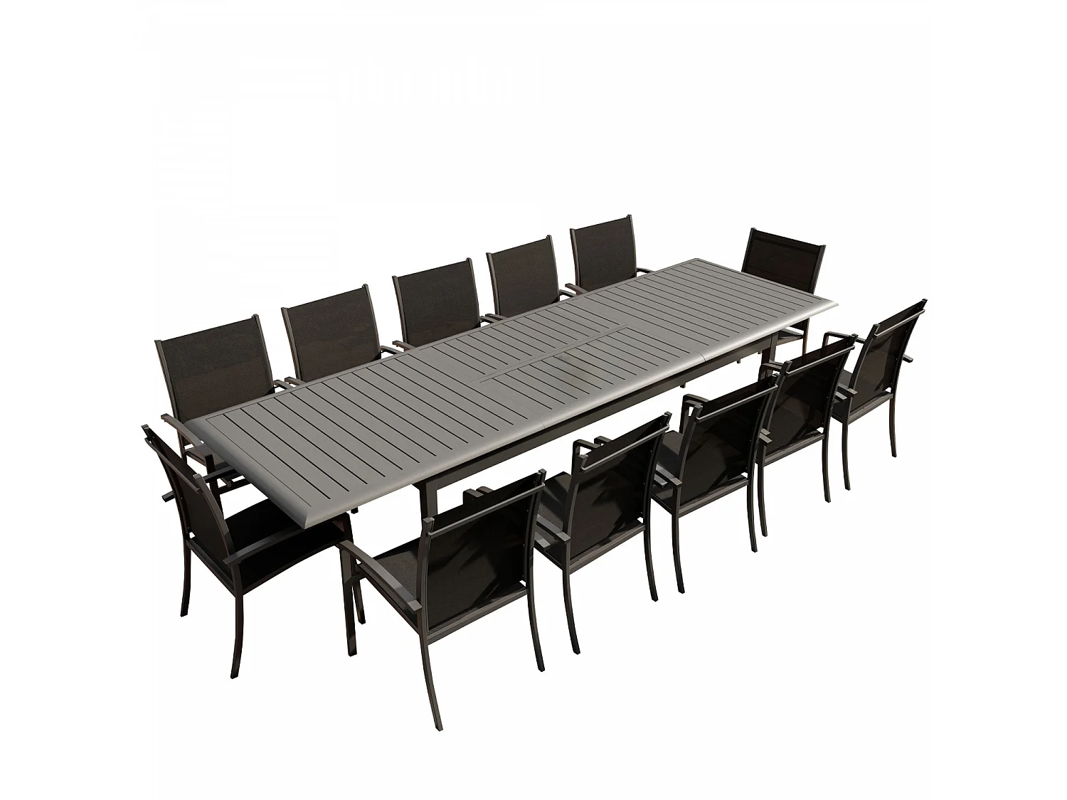 Table de jardin extensible aluminium 220/320cm + 12 fauteuils empilables textilène Gris Anthracite - ANDRA XL 12