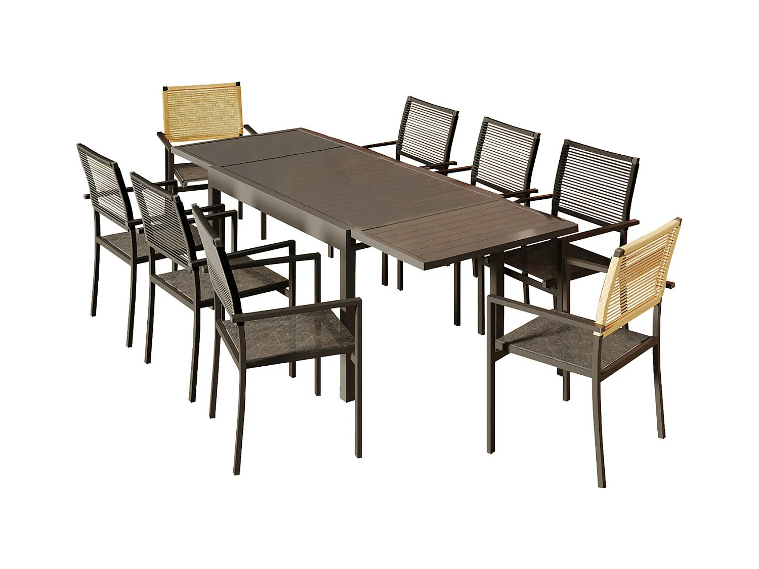 Ensemble Table de jardin extensible aluminium 135/270cm + 8 Fauteuils empilables corde Anthracite et Beige - YERAZ 8