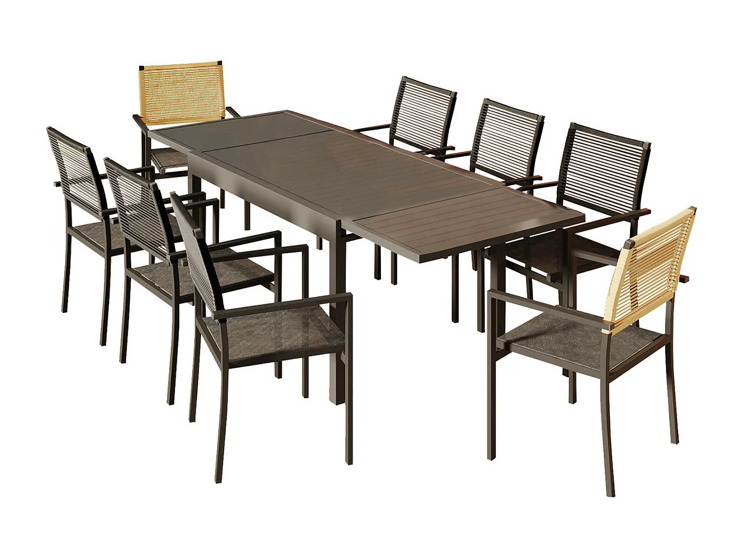 Ensemble Table de jardin extensible aluminium 135/270cm + 8 Fauteuils empilables corde Anthracite et Beige - YERAZ 8