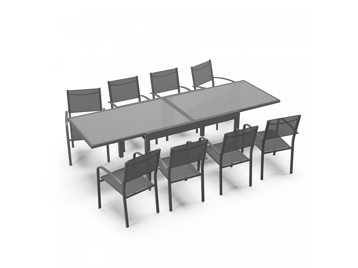 Table de jardin extensible aluminium 270cm + 8 fauteuils empilables textilène anthracite - LIO 8
