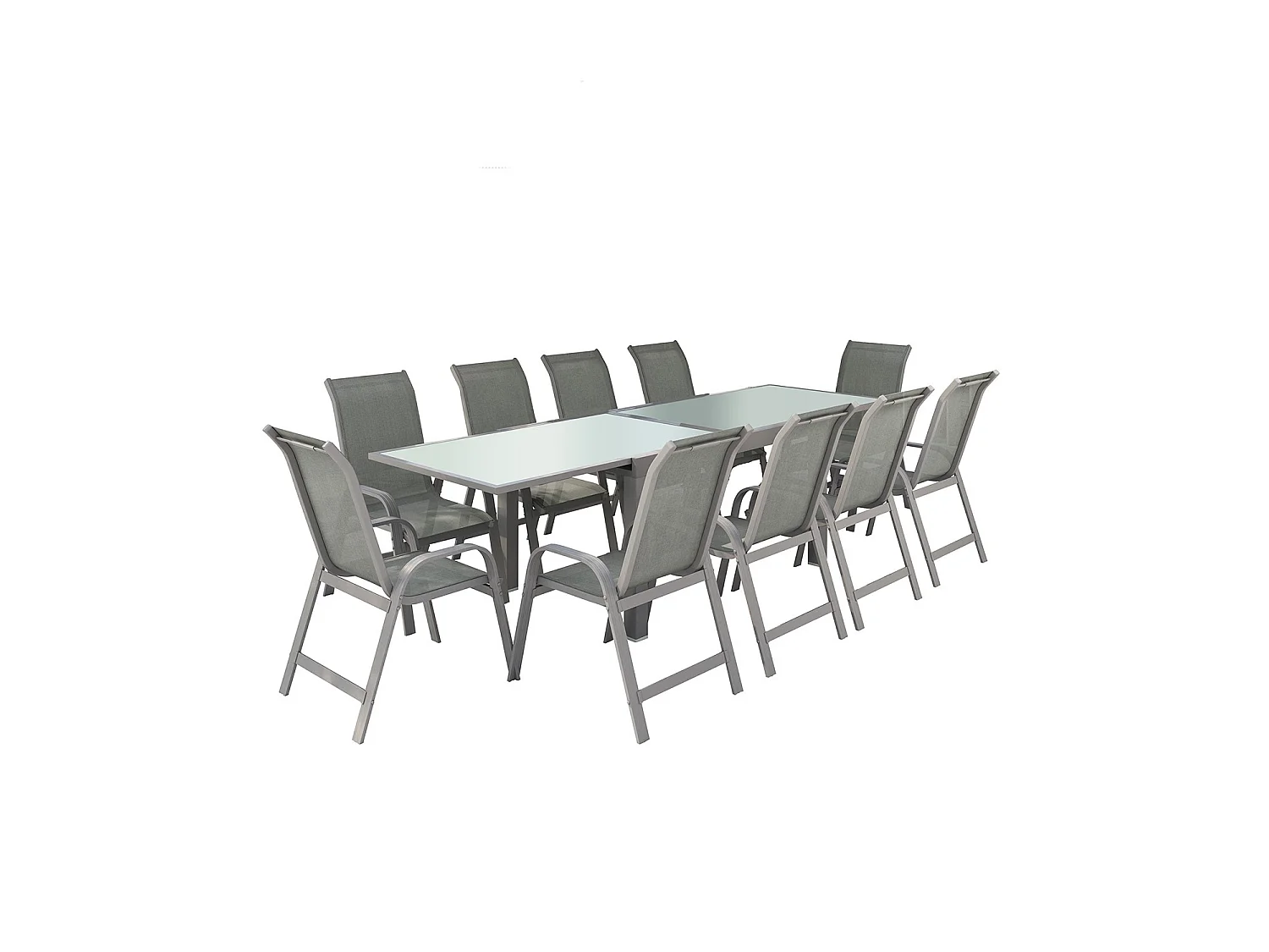 Table de jardin extensible aluminium 140/280cm + 10 fauteuils empilables textilène Gris - FARO 10