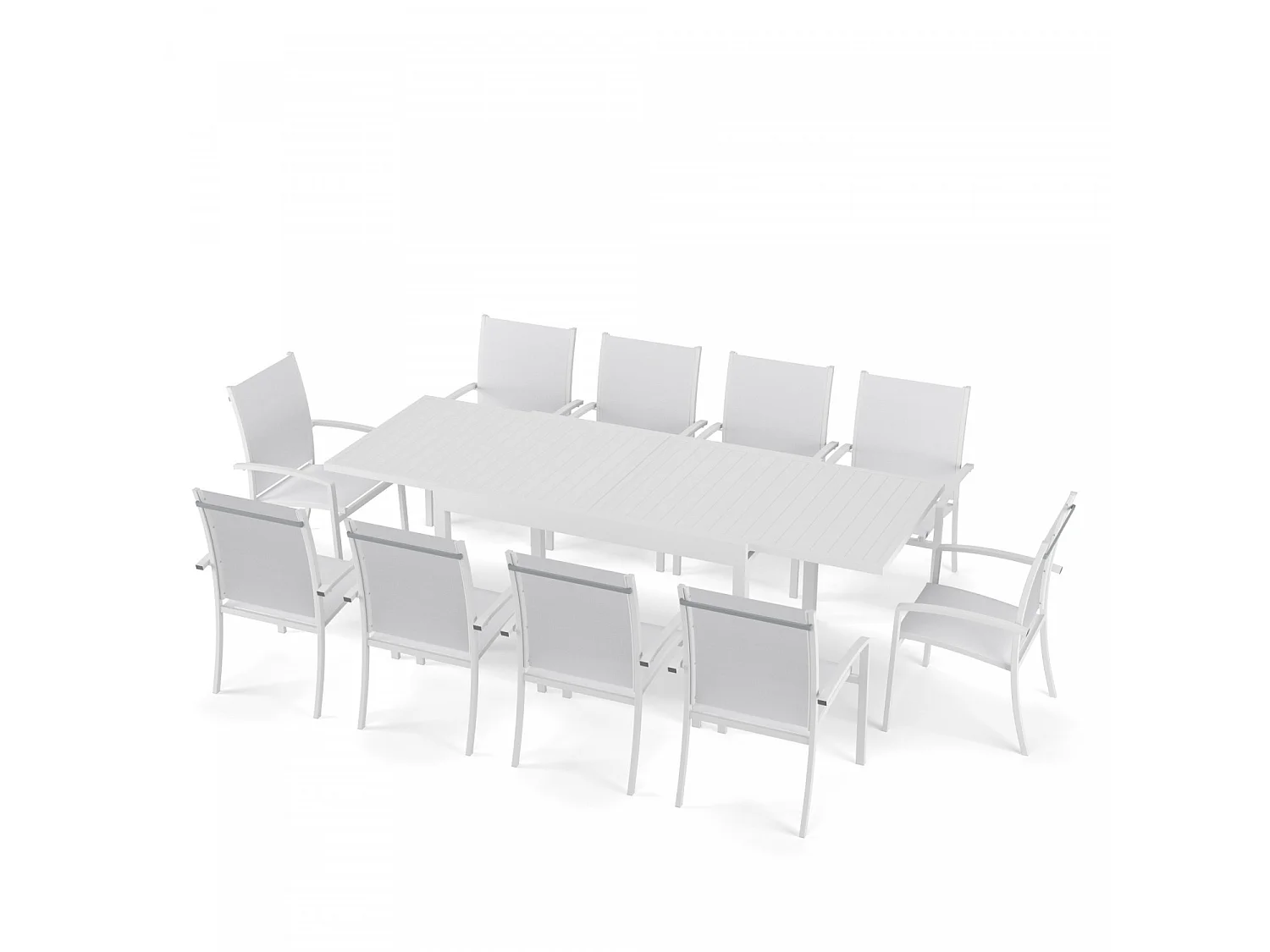 Table de jardin extensible aluminium 270cm + 10 fauteuils empilables textilène - blanc - ANDRA