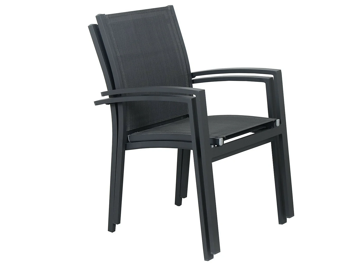 Table de jardin extensible aluminium 220/320cm + 10 Fauteuils empilables textilène Gris Anthracite - ANDRA XL 10