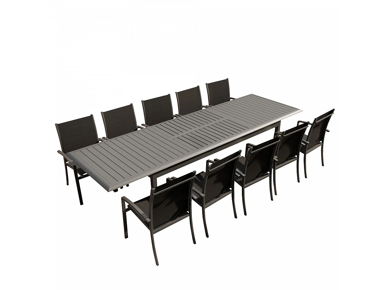 Table de jardin extensible aluminium 220/320cm + 10 Fauteuils empilables textilène Gris Anthracite - ANDRA XL 10