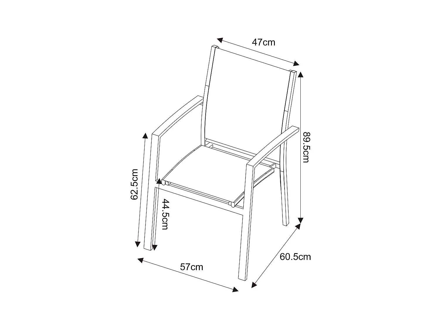 Table de jardin extensible aluminium 135/270cm + 10 Fauteuils empilables textilène Gris Anthracite - ANDRA 10