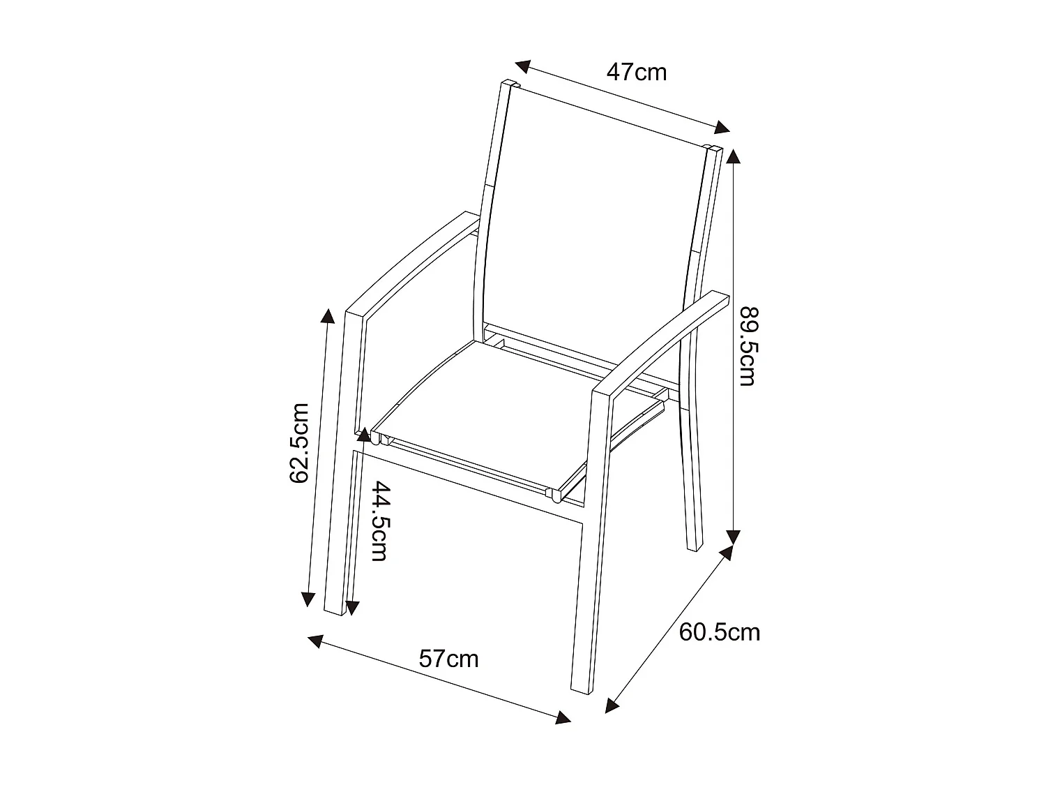 Table de jardin extensible aluminium 135/270cm + 10 Fauteuils empilables textilène Gris Anthracite - ANDRA 10