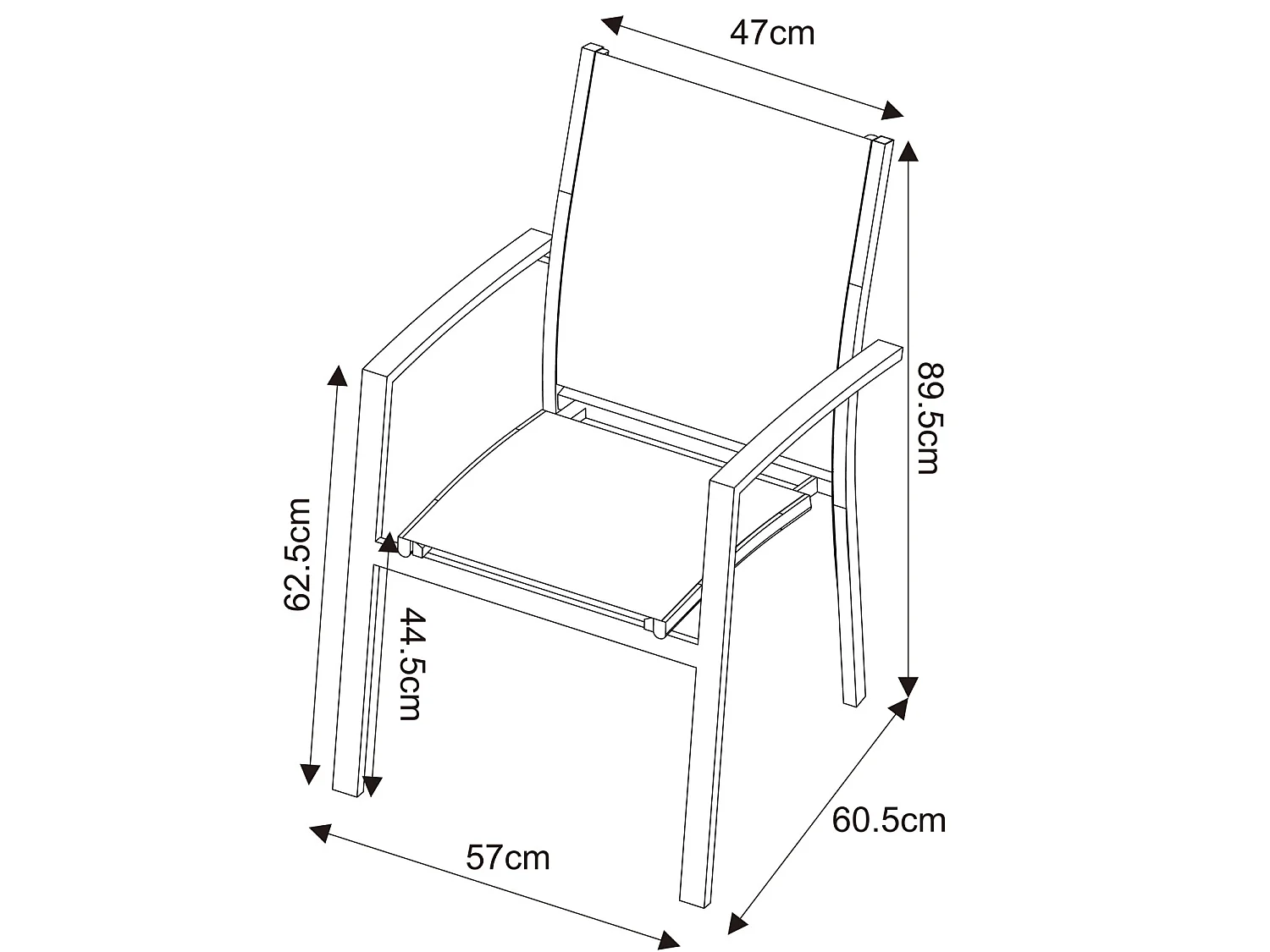Table de jardin extensible aluminium 135/270cm + 10 Fauteuils empilables textilène Gris Anthracite - ANDRA 10
