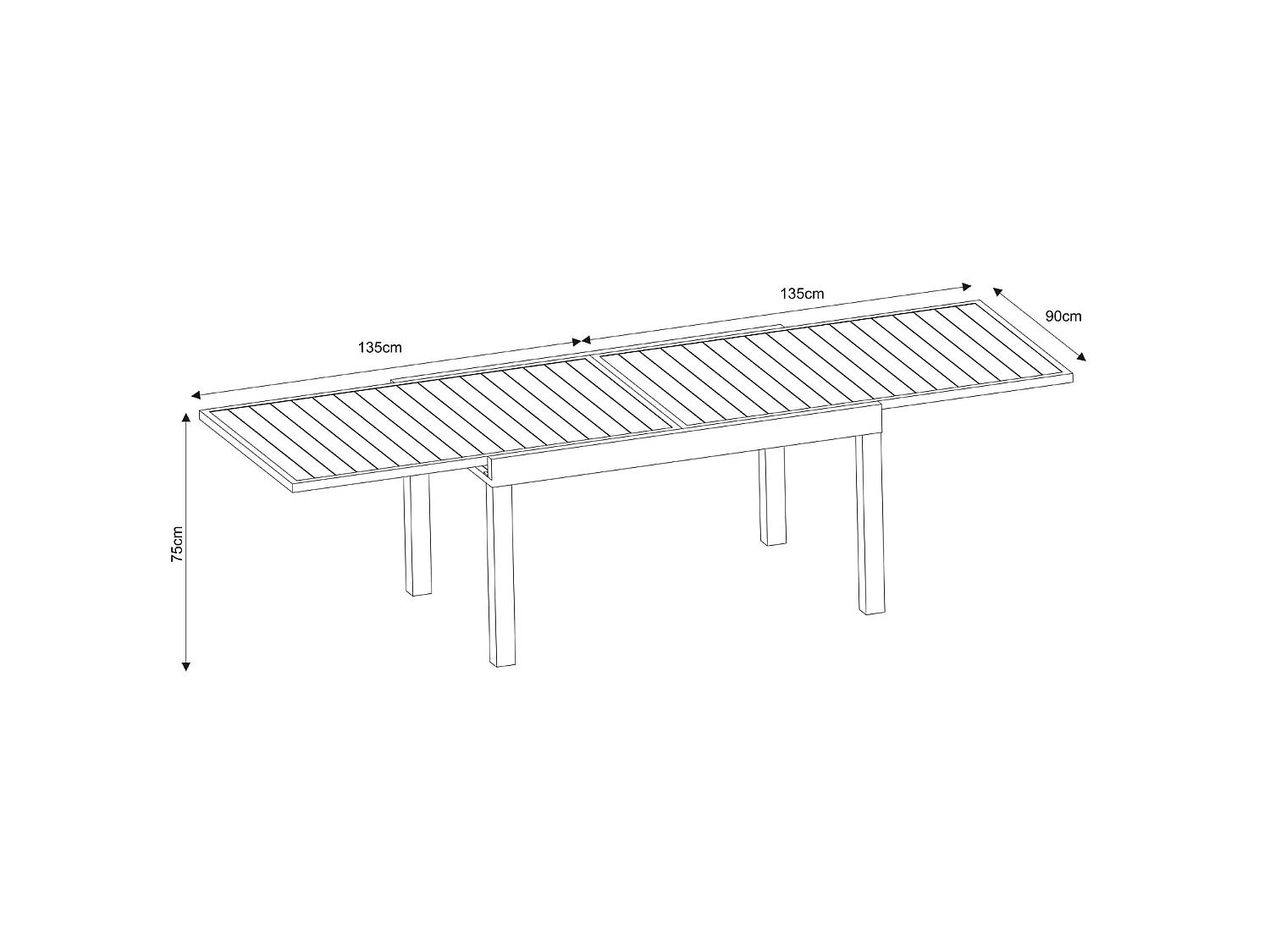 Table de jardin extensible aluminium 135/270cm + 10 Fauteuils empilables textilène Gris Anthracite - ANDRA 10