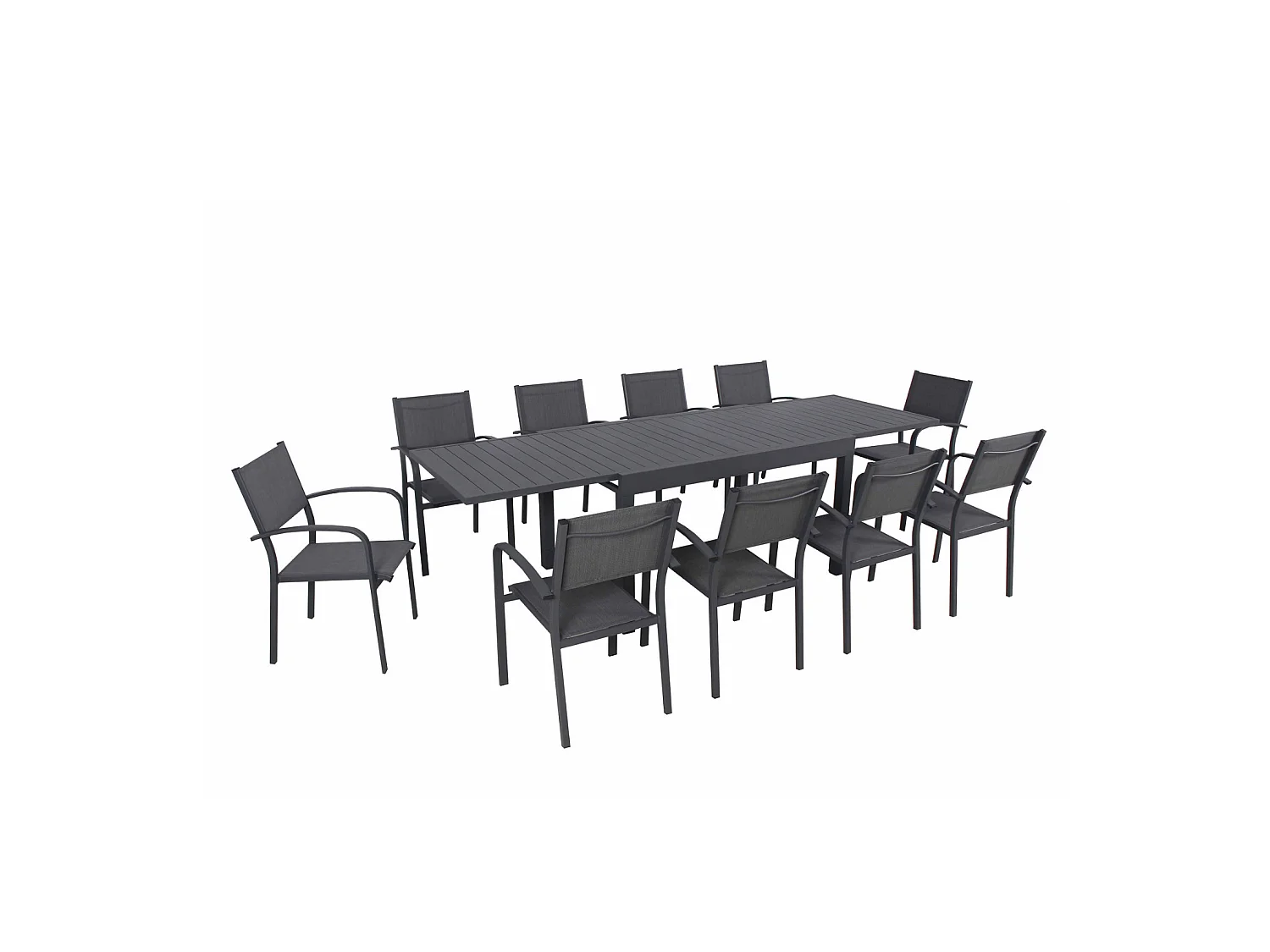 Table de jardin extensible en aluminium 270cm + 10 fauteuils empilables textilène anthracite - MILO 10