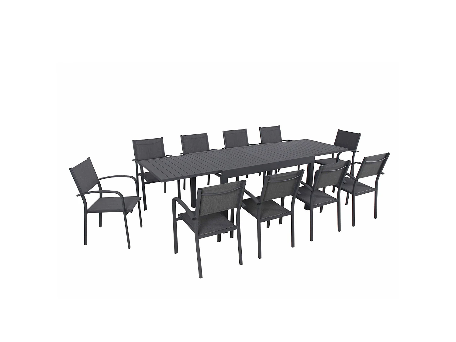 Table de jardin extensible en aluminium 270cm + 10 fauteuils empilables textilène anthracite - MILO 10