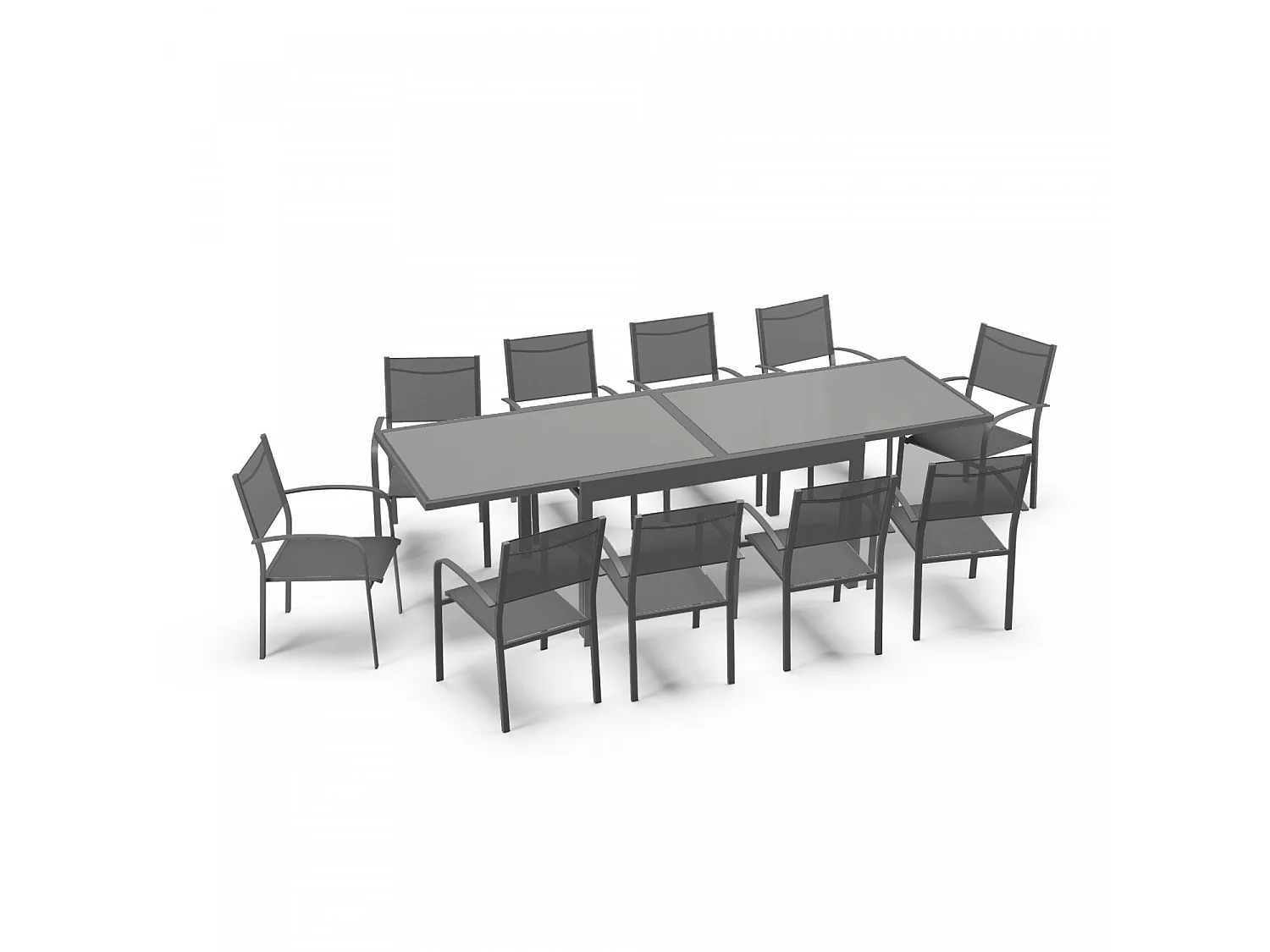 Table de jardin extensible aluminium 270cm + 10 fauteuils empilables textilène anthracite - LIO 10